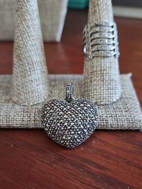 Vintage Sterling Silver Marcasite Enhancer And Ring Sz8